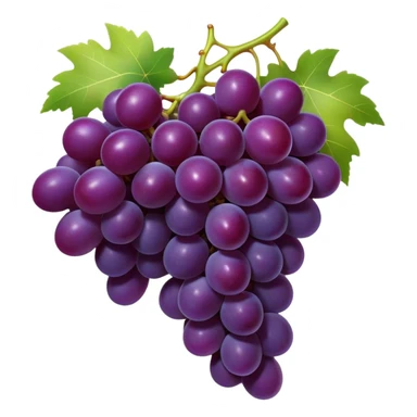 Cinematic Realistic Grapes Emoji, Clustered together in rich purple hues, with smooth, plump skins reflecting light in a glossy, delicate sheen. The stems curve slightly, holding the clusters together like a sweet, natural treasure. Soft glowing outline, capturing the essence of natural sweetness and richness in a bunch of ripe grapes! sticker