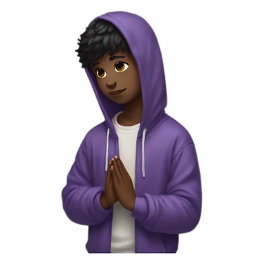Black haired Purple eyed boy with panda hoodie praying sticker