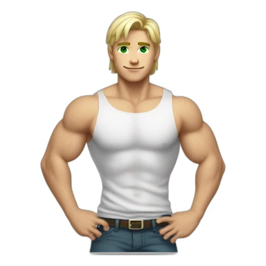 Muscular boy, shirt off, blond hair with green eyes  sticker