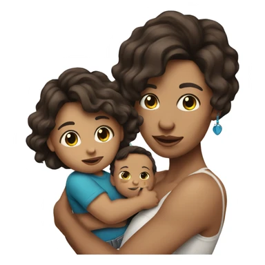  Brunette with tattoos on arm with long hair holding a baby boy with brunette hair  sticker