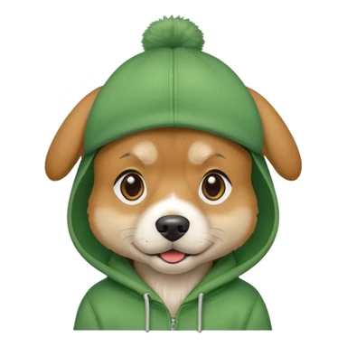 dog wearing a green hoddie and a Green cap sticker