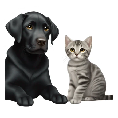 Black lab with grey tabby kitten with white legs sticker