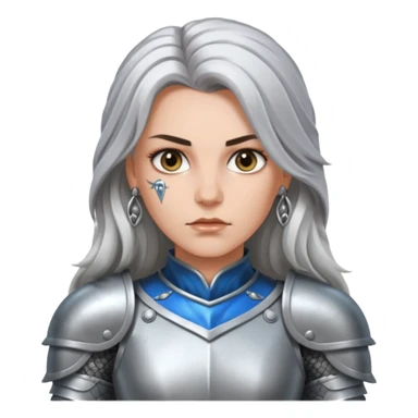 White Long Haired Women, Warrior woman — silver armor, piercing gaze sticker