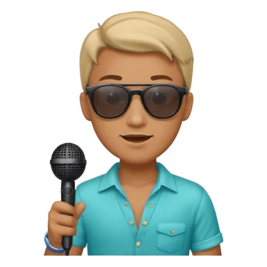 man with summer clothes and sun glasses holding microphone sticker