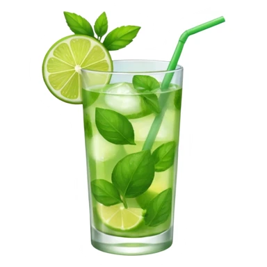 Make a mojito in she style of an emoji in a small glas with only one lime on top and one lime in the glas, not too much mint sticker