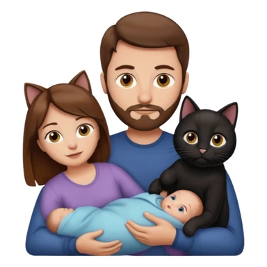 1 mom brown hair, 1 dad NO beard, 1 baby and 1 black cat sticker