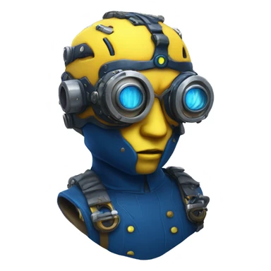 Yellow cyborg head with dark blue steampunk goggles and dark blue Mohawk  sticker