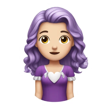 white girl with split black and pink hair, crying, purple dress with white heart on the center. sticker