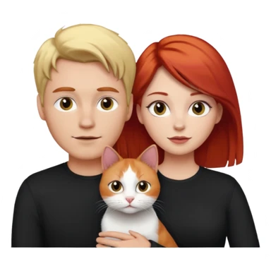 Casal com homem loiro e mulher ruiva e gato preto com branco sticker