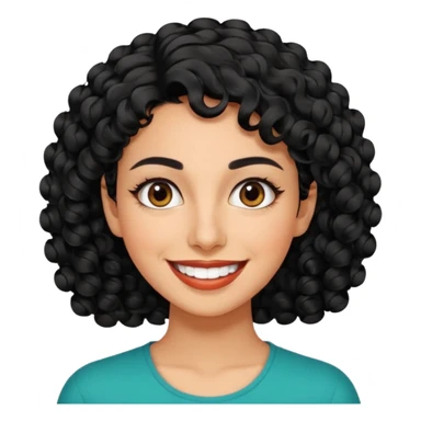 30 year old iranian woman very short curly black hair, big brown eyes, tanned skin, big smile, white teeth, pretty, stylish, shorter hair sticker