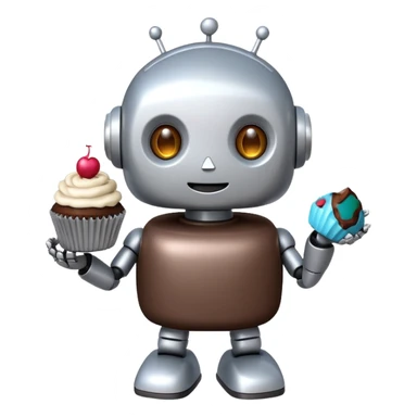 The cute robot is holding dessert in its hands, 3d emoji sticker