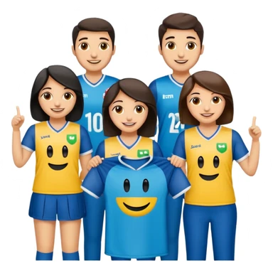 Make 5 decent characters include 4 girls and 1 boy and mentioned there names on there jersey ist husna, tuba, maleeha,alishba and boy Talha also smiley.creat a sign board and a besties off UOM and the  sign board takes by boy in his hand sticker