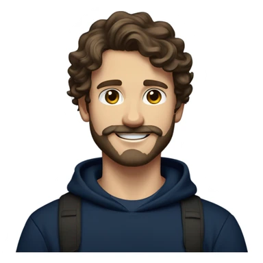 White boy with dark brown medium length wavy hair and a beard and mustache and the prettiest hazel eyes in a navy sweatshirt smiling arms crossed sticker