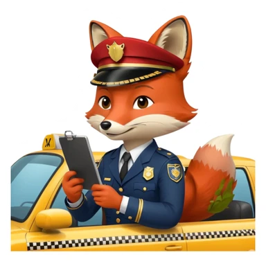 The Fox Is Actually Red Wearing A Officer Outfit Riding On The  Taxi Writing On The Clipboard sticker