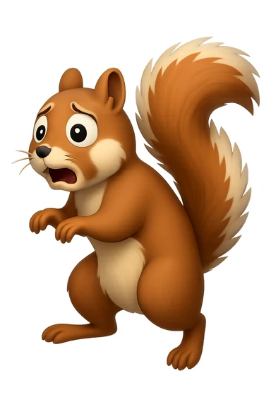 Make the squirrel look scared, with wide eyes and a startled expression, in apple emoji style, with no background (transparent). sticker