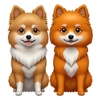 TWO POMERANIANS STANDING NEXT TO EACH OTHER. GIRL WHITE WITH ORANGE PATCHES AND BOY ALL BLACK WITH WHITE ON SNOUT AND CHEST . EMOJI DOGS. sticker