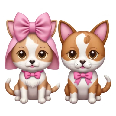 dog and a cat together with a pink bow on their heads sticker