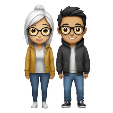 asian girl with glasses couple with mexican guy with glasses in hoodies cozy sticker