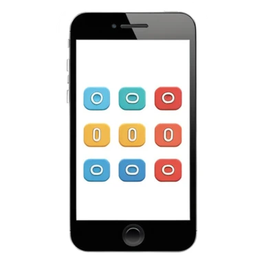 Minimalistic flat vector icon, iOS style, thin black contour on white background. Smartphone with basic UI elements inside: toggle switch, segmented control, and bottom tab bar. Clean, no text, no shadows sticker