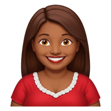 50 yr old chubby Sri Lankan woman, dark skin, straight brown hair, big smile, white teeth, red dress clothes, longer hair sticker