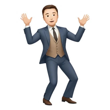 Elon musk dancing in front a tesla dealer sticker