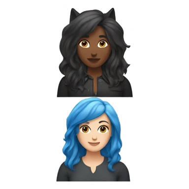 lesbians in love one with shoulder length black wolf cut and the other one id brunette with blue ends of her hair and they're both white sticker