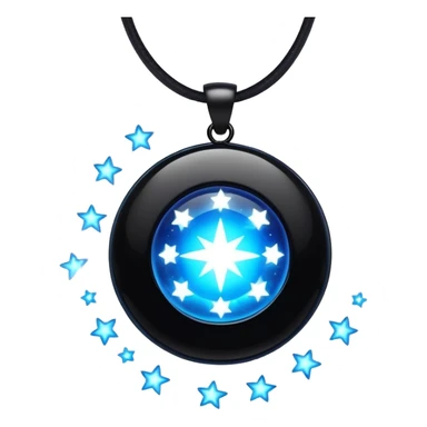 floating polished black onyx pendant, glowing with radiant blue energy, surrounded by tiny stars sticker