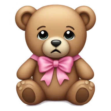 Sad teddy bear with pink bow holding hand out sticker