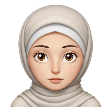 white girl with freckles, long eyelashes, thin lips, thin dark brown eyebrows, wide slightly sleepy eyes, wearing a white hijab sticker