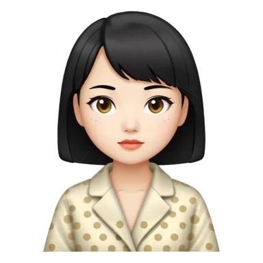 girl with black bob-cut hair, dotted coat, Chinese appearance, looking like a masseuse sticker