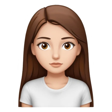 Chica de pelo liso ,largo clean look  y marrón con ojos color marrón  y una camiseta blanca y la piel blanca con pestañas y maquillada clean look  sticker