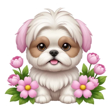 CUTE ALL WHITE SHIH TZU WEARING PINK WITH SPRING FLOWERS sticker