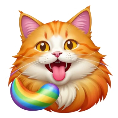 Orange cat sticking rainbow tongue out sticker