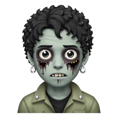 boy zombie with curly black hair emo grey skin skin and diamond stud earrings, make the emoji look like this one 🧟 sticker