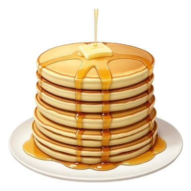Cinematic fluffy golden pancakes, stacked high, drizzled with maple syrup, topped with fresh butter melting on top, light dusting of powdered sugar, warm and inviting, soft glow and mouthwatering. sticker