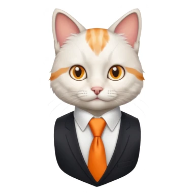cat in white vest, orange tie sticker