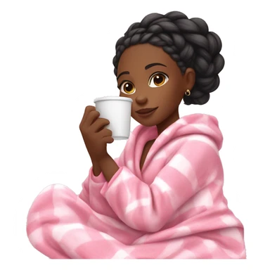 Black girl with goddess braids holding a cup of coffee while snuggling in a cozy pink blanket and cute pink and white pajamas  sticker