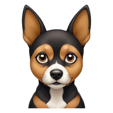 black and tan dog with pointy ears white chest. All black on face expect two small tan eyebrows sticker