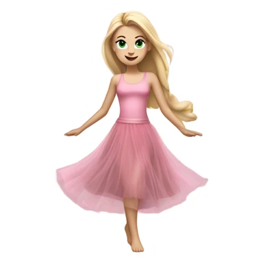 Realistic White girl with Long straight blonde hair, green eyes, tattoos, full body wearing pink tulle dress, dancing sticker