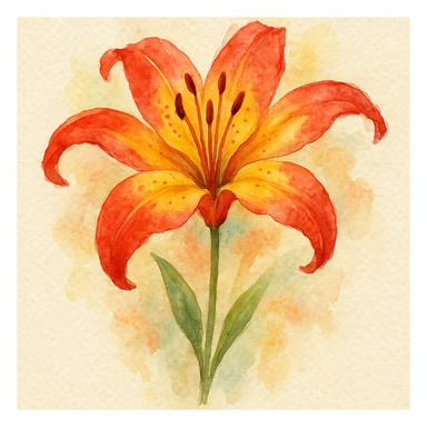 watercolor style red and yellow lily flower sticker