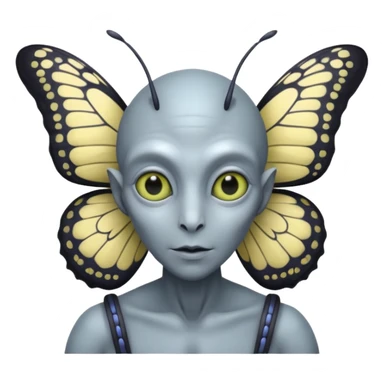 an normal grey alien with seperate a butterfly on shoulder sticker