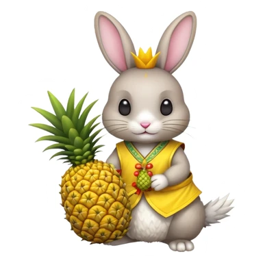 rabbit, wearing chinese ancient custome, with pine apple sticker