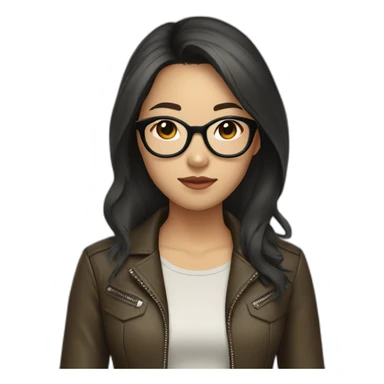 asian girl with glasses and a leather jacket with a  khaki shirt and long dark hair sticker