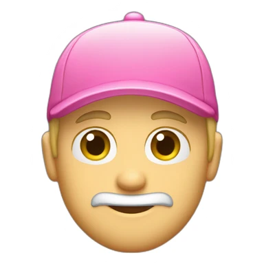 a guy in a pink shirt, blond, with a short beard in a blue cap, sticker