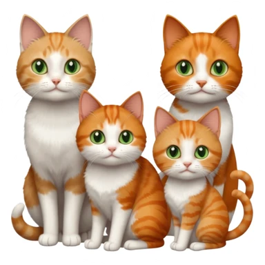 3 tiny different coloured short haired cats including a dark grey and white cat with green eyes, a ginger and white with orange eyes and a brown tabby and white with hazel eyes sticker