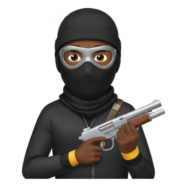 A black man wearing a ski mask holding a gun sticker