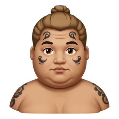obese man with lots of face tattoo and hair bun sticker