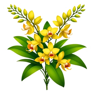 big bouquet yellow Dendrobium Orchid flower, stem, leaf sticker