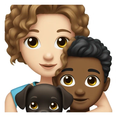 girl with brown hair, blue eyes, cute puppies cuddles with her boyfriend with black hair, green eyes and thick eyelashes sticker