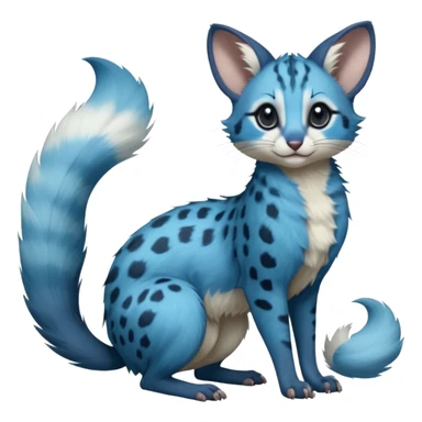 Cyan-blue, dark-cobalt-blue-pointed, soft realistic romantic vintage antique divine beautiful elegant pretty precious cute young youthful  Fakémon-Pokémon-opossum-feline-mouse-serval-caracal-chinchilla-Minccino-Cinccino-Meowstic-rodent-hybrid-creature with a big fluffy bushy tail (full body) sticker